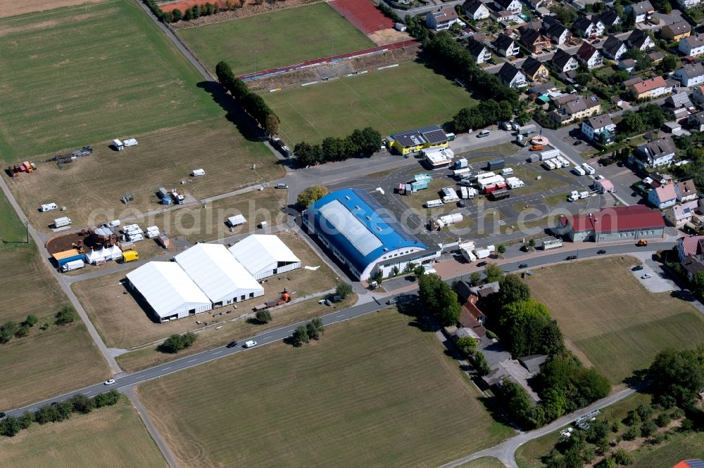 Lauda-Königshofen from above - Building of the indoor arena Tauber-Franken-Halle in Lauda-Koenigshofen in the state Baden-Wurttemberg, Germany