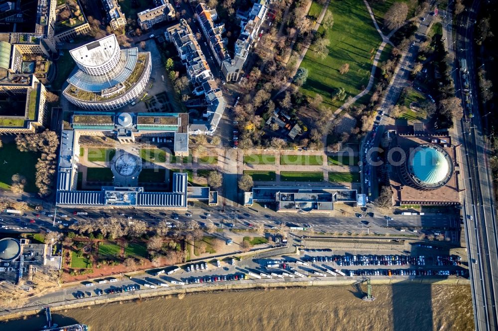 Düsseldorf from the bird's eye view: Building of the indoor arena Tonhalle in the district Pempelfort in Duesseldorf in the state North Rhine-Westphalia, Germany