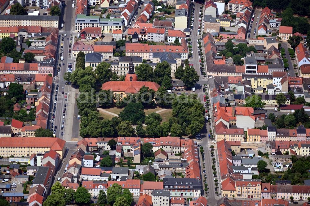 Aerial image Neuruppin - Building of the indoor arena Veranstaltungszentrum Kulturkirche in Neuruppin in the state Brandenburg, Germany