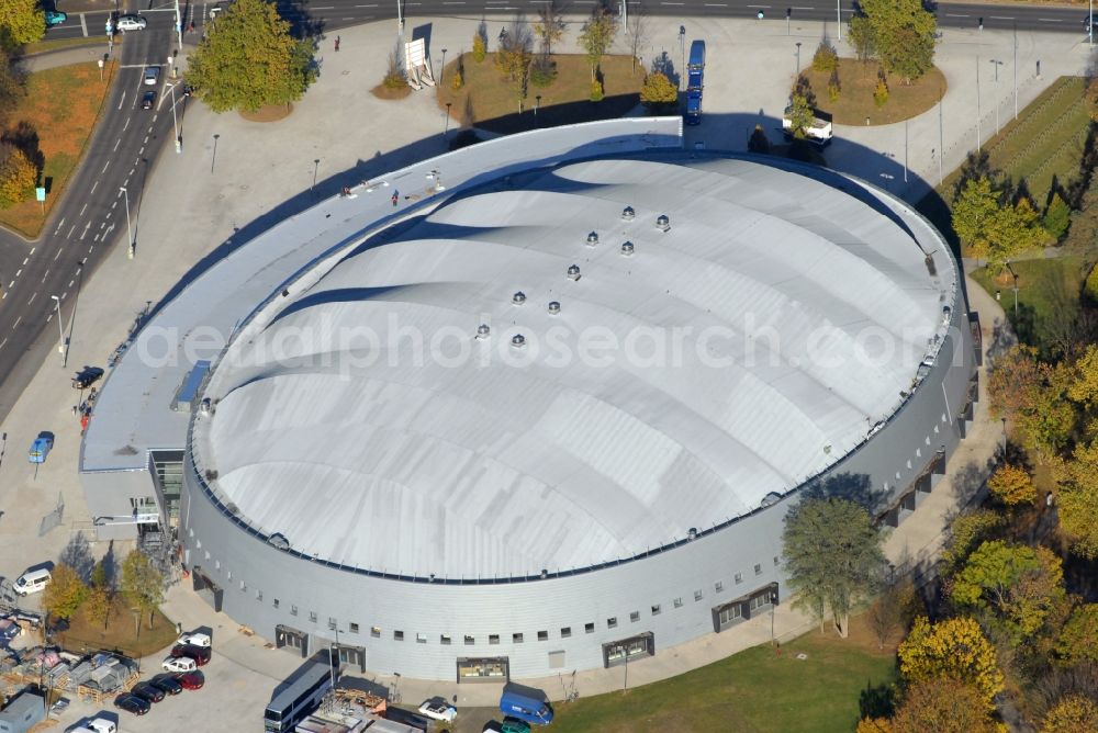 Braunschweig from above - Building of the indoor arena Volkswagen Halle on Europaplatz in Brunswick in the state Lower Saxony, Germany