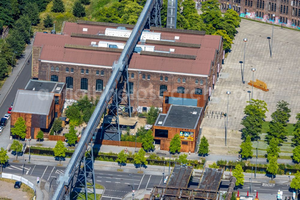 Dortmund from above - Building of the indoor arena of the Warsteiner Music Hall with Corona rapid test and vaccination center on Phoenixplatz in the district Phoenix-West in Dortmund at Ruhrgebiet in the state North Rhine-Westphalia, Germany