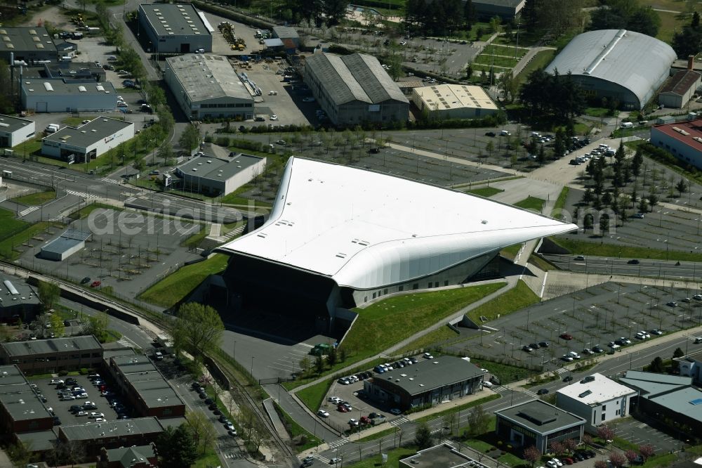 Aerial photograph Saint-Etienne - Building the indoor arena Zenith de St Etienne in Saint-Etienne in Auvergne Rhone-Alpes, France