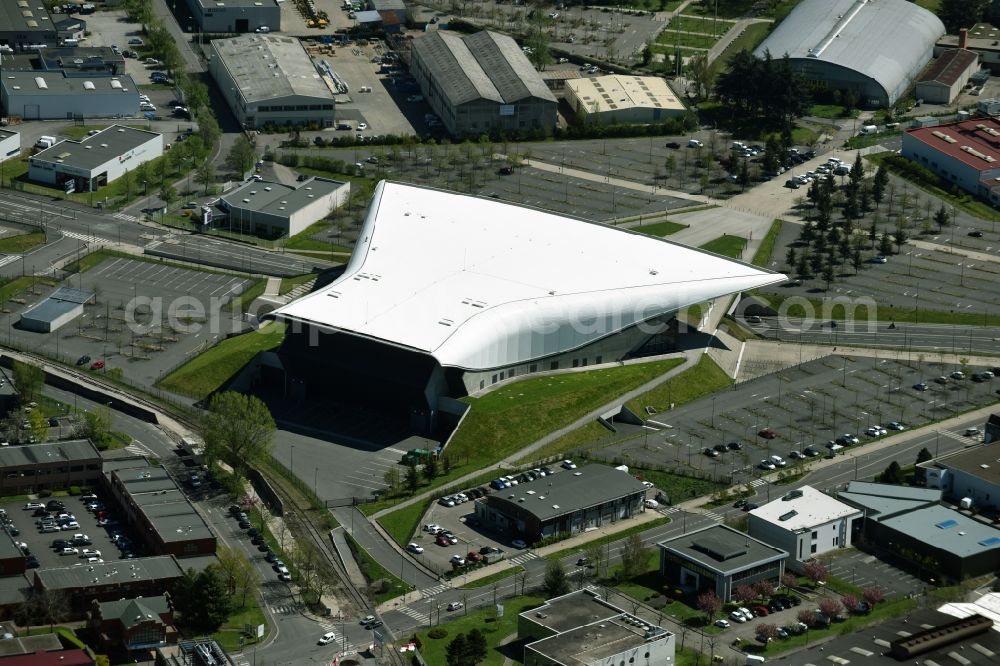 Saint-Etienne from above - Building the indoor arena Zenith de St Etienne in Saint-Etienne in Auvergne Rhone-Alpes, France