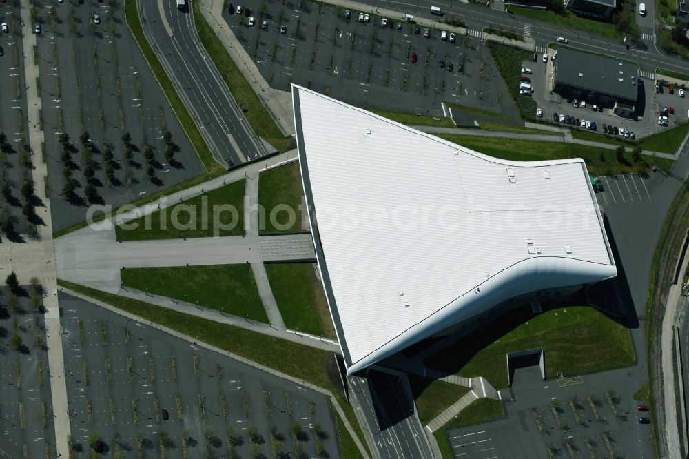 Saint-Etienne from the bird's eye view: Building the indoor arena Zenith de St Etienne in Saint-Etienne in Auvergne Rhone-Alpes, France