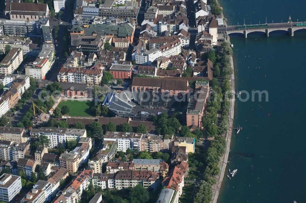 Basel from above - Preparation for the event: Spectacular open-air event is the military music festival, the tattoo in the barracks courtyard in Basel, Switzerland. Every year, the music show is held close to the river Rhine