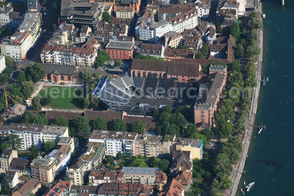 Basel from the bird's eye view: Preparation for the event: Spectacular open-air event is the military music festival, the tattoo in the barracks courtyard in Basel, Switzerland. Every year, the music show is held close to the river Rhine