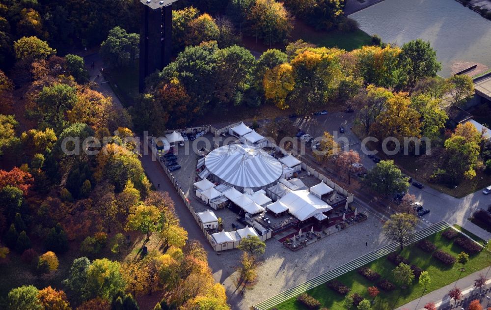 Berlin from above - View of the event venue Tipi at the chancellery in Berlin - Mitte, a place for performing arts like cabaret and theater as well as gastronomy