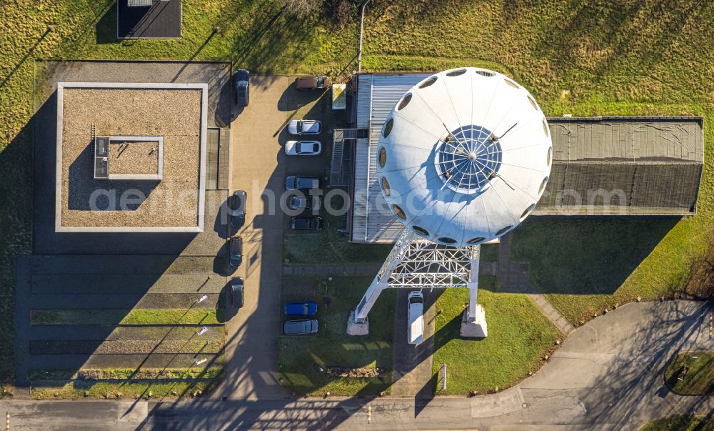 Aerial image Brambauer - Building of the event room Colani-Ufo of the LUeNTEC-Technologiezentrum Luenen GmbH on the street Am Brambusch in Brambauer in the Ruhr area in the state of North Rhine-Westphalia, Germany