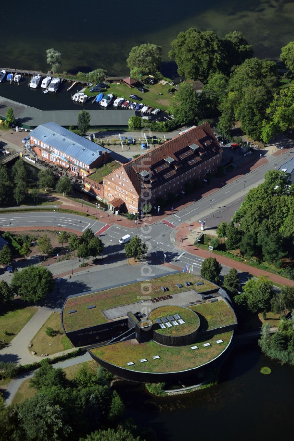 Aerial image Waren (Müritz) - Building of the convention center Mueritzeum in Waren (Mueritz) in Mecklenburg-Western Pomerania