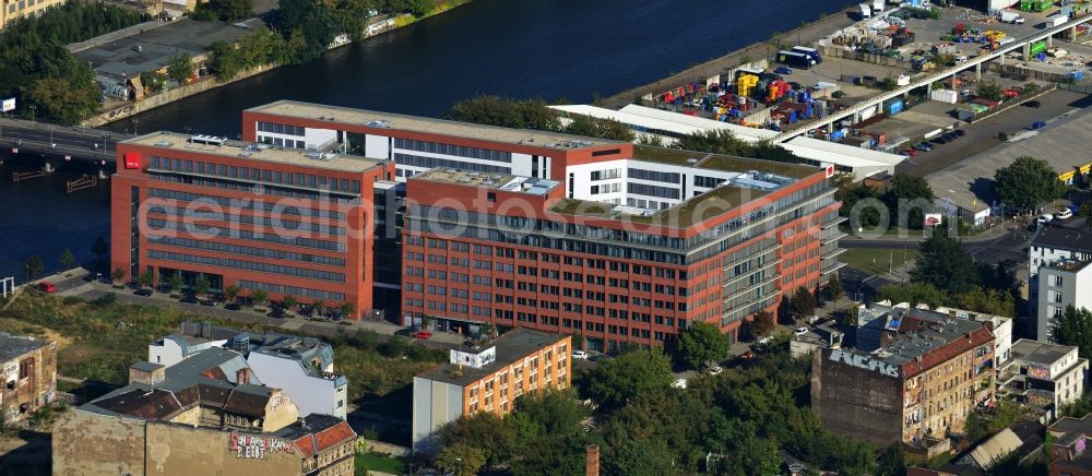 Berlin from the bird's eye view: verdi - union headquarters on the River Spree in Friedrichshain-Kreuzberg district in Berlin