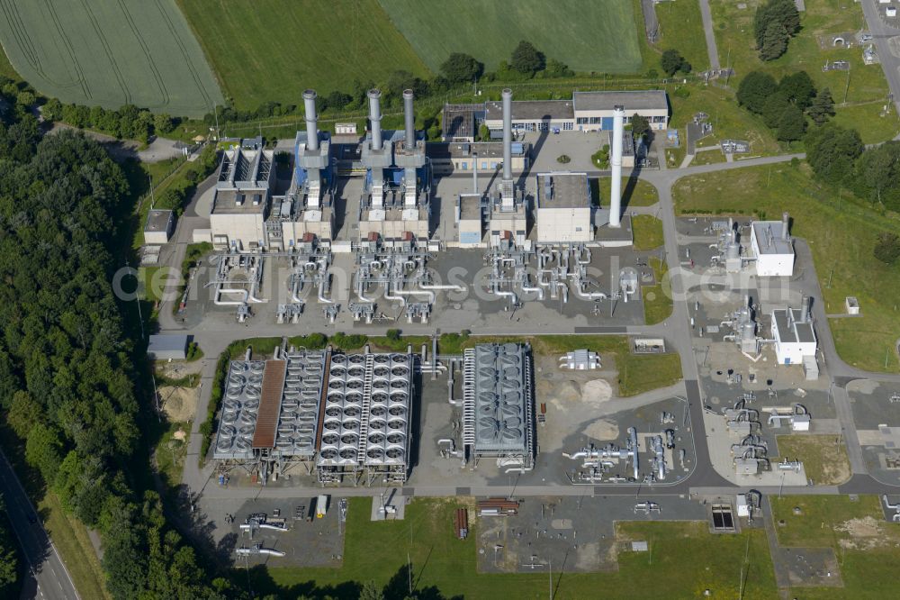 Aerial image Waidhaus - Natural gas compressor station in the MEGAL pipeline system at the border crossing point Waidhaus in the state Bavaria, Germany