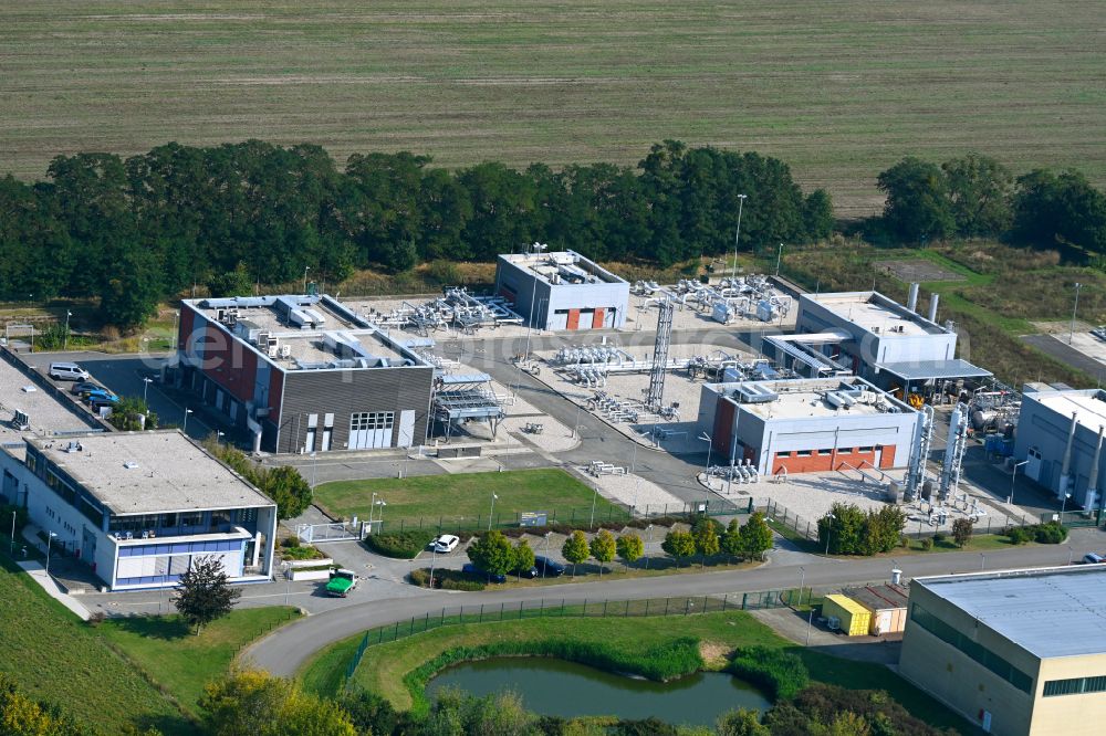 Rüdersdorf from above - Compressor Stadium and pumping station for natural gas of EWE AG on street Essigstrasse in Ruedersdorf in the state Brandenburg