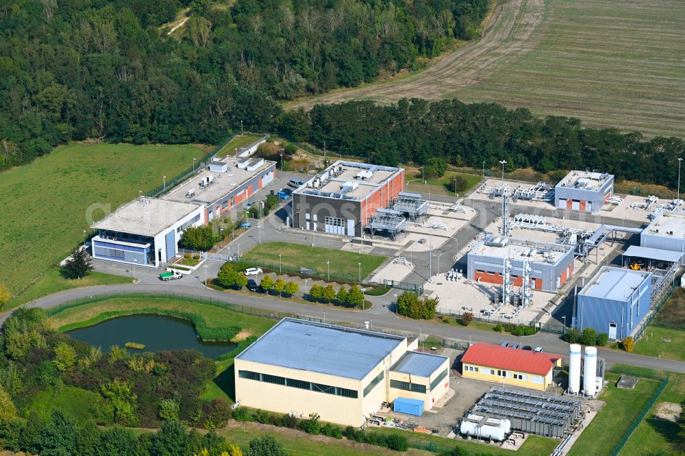 Rüdersdorf from the bird's eye view: Compressor Stadium and pumping station for natural gas of EWE AG on street Essigstrasse in Ruedersdorf in the state Brandenburg