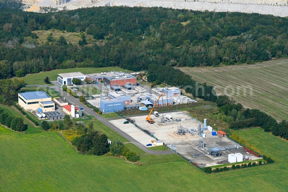 Rüdersdorf from above - Compressor Stadium and pumping station for natural gas of EWE AG on street Essigstrasse in Ruedersdorf in the state Brandenburg