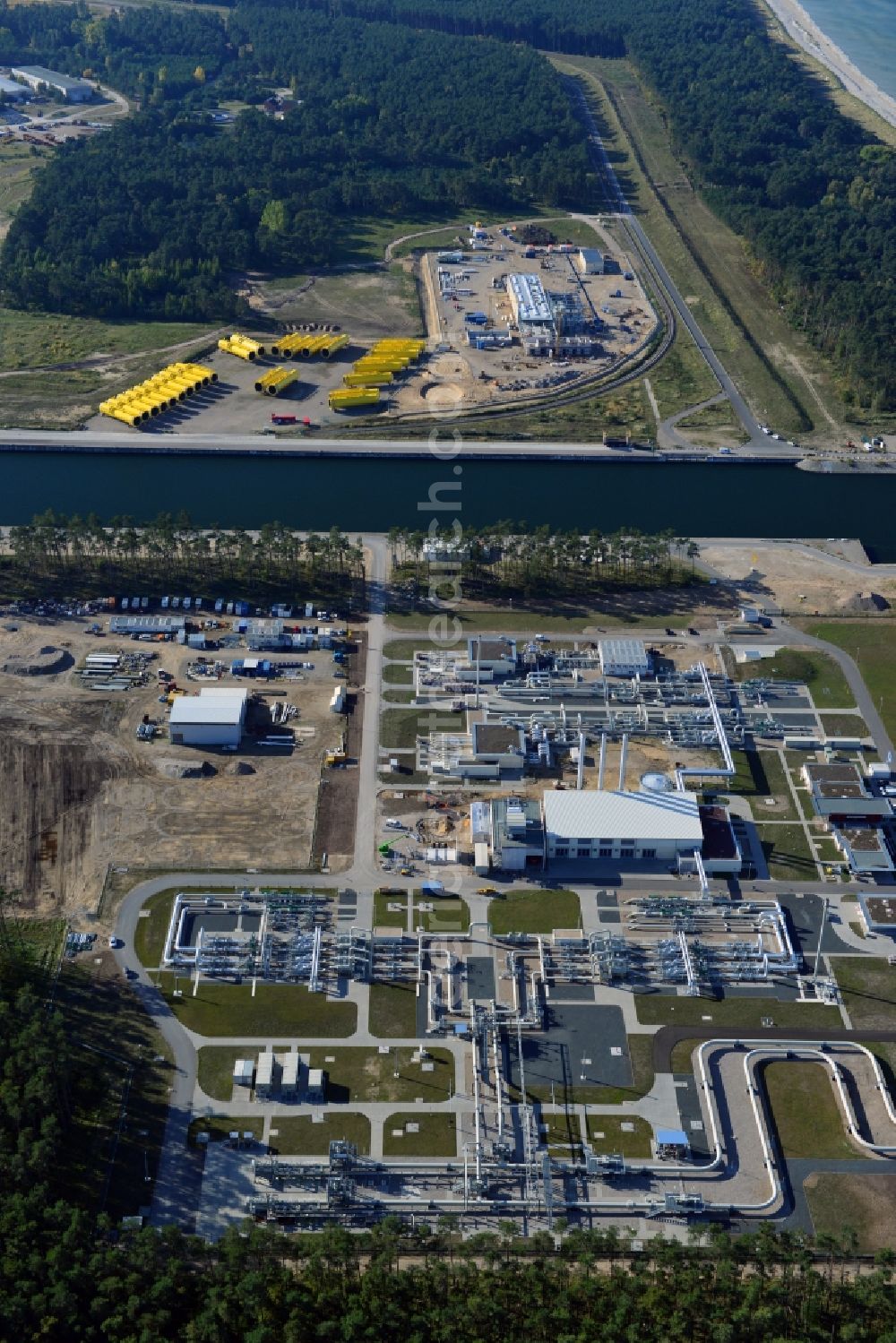 Aerial photograph Lubmin - Compressor Stadium and pumping station for natural gas Nordstream 1 in Lubmin in the state Mecklenburg - Western Pomerania, Germany