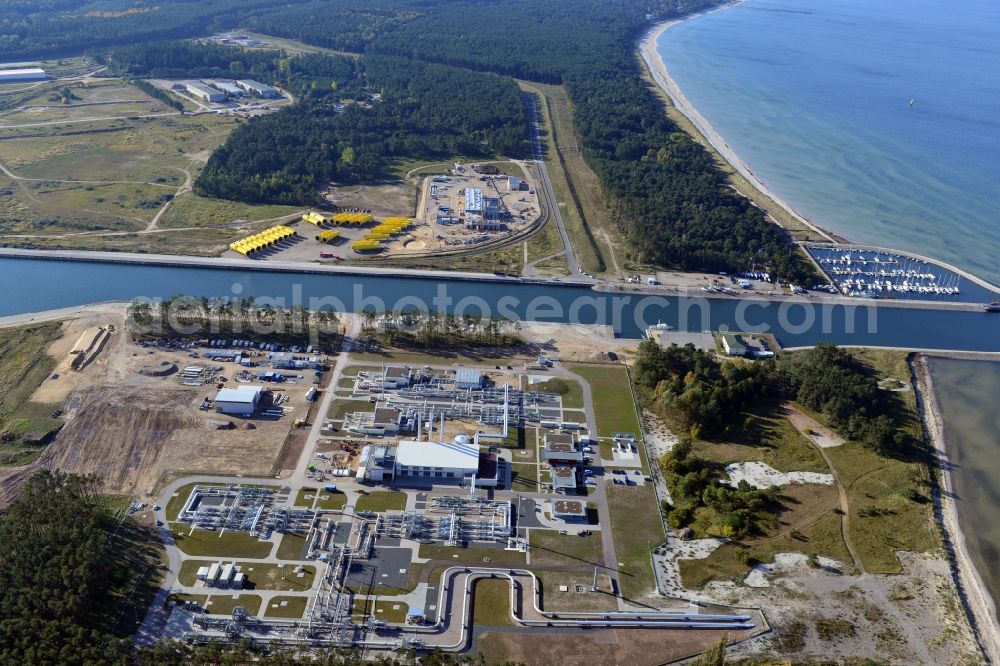 Lubmin from above - Compressor Stadium and pumping station for natural gas Nordstream 1 in Lubmin in the state Mecklenburg - Western Pomerania, Germany