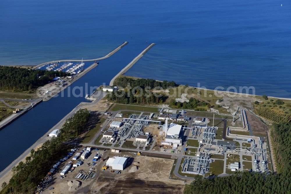 Aerial image Lubmin - Compressor Stadium and pumping station for natural gas Nordstream 1 in Lubmin in the state Mecklenburg - Western Pomerania, Germany