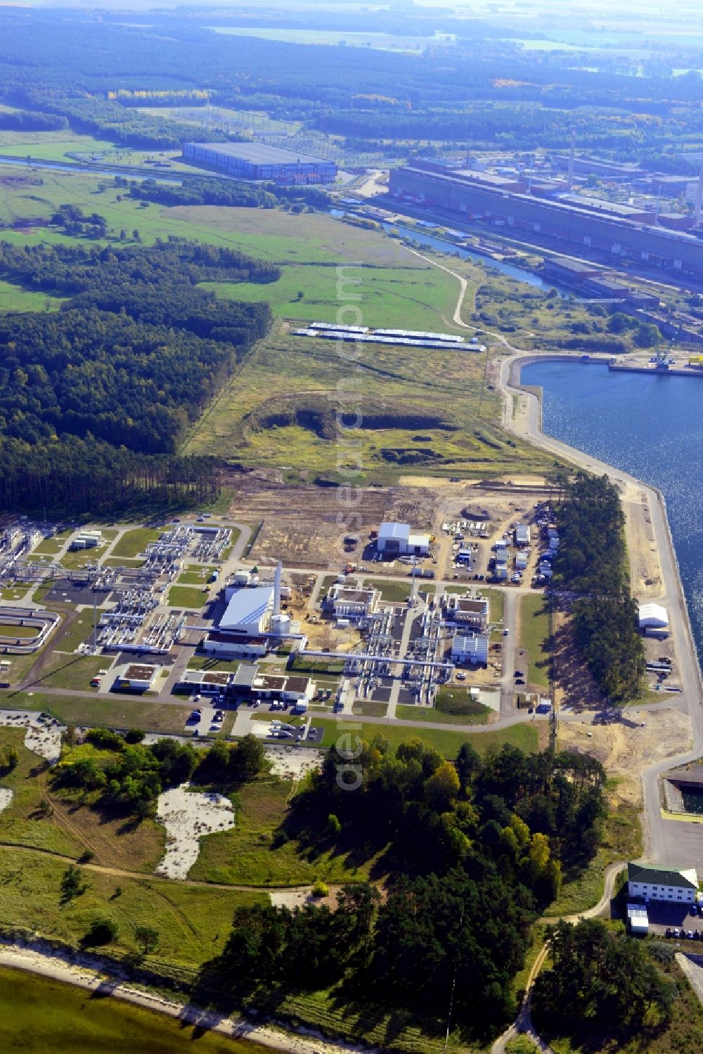 Lubmin from above - Compressor Stadium and pumping station for natural gas Nordstream 1 in Lubmin in the state Mecklenburg - Western Pomerania, Germany