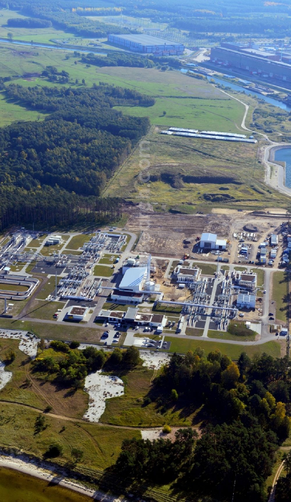 Lubmin from the bird's eye view: Compressor Stadium and pumping station for natural gas Nordstream 1 in Lubmin in the state Mecklenburg - Western Pomerania, Germany