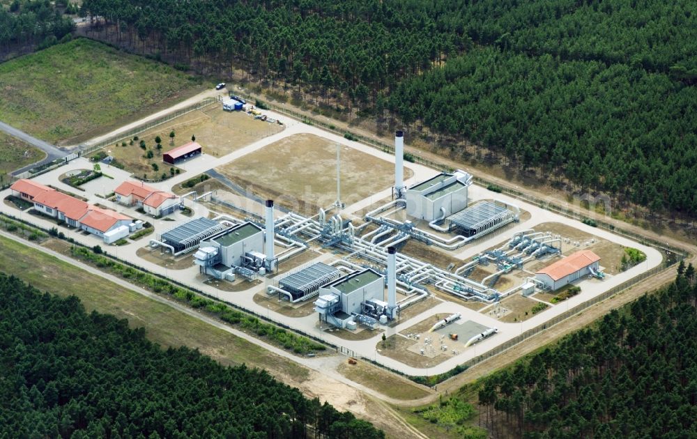 Aerial photograph Radeland - Compressor Stadium and pumping station for natural gas in forest near Radeland in the state Brandenburg