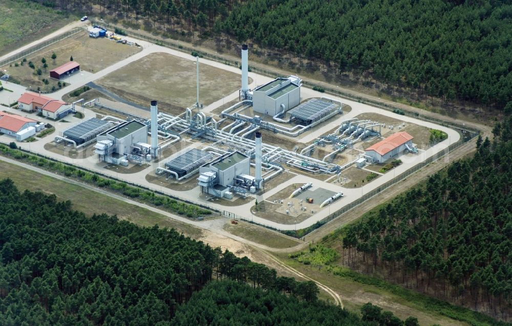 Radeland from above - Compressor Stadium and pumping station for natural gas in forest near Radeland in the state Brandenburg