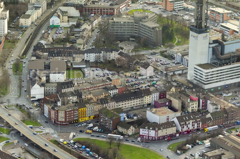 Duisburg from above - Clubhouse of the Bandidos biker group in the red light district of Duisburg in the Ruhr area in North Rhine-Westphalia