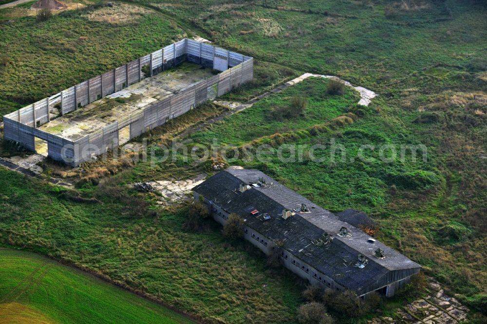 Aerial image Schönhausen - Decaying ruins of an LPG agricultural cooperative in the former GDR Schoenhausen in Mecklenburg - Western Pomerania