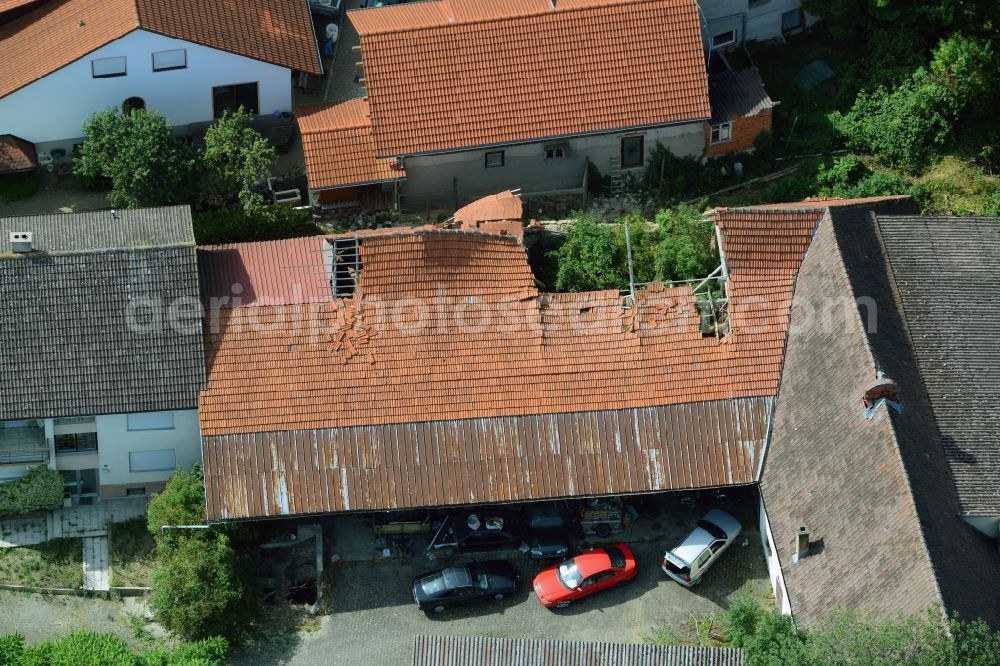 Aerial photograph Dischingen - Decaying barn with tree in the Demmingen part of Dischingen in the state of Baden-Wuerttemberg