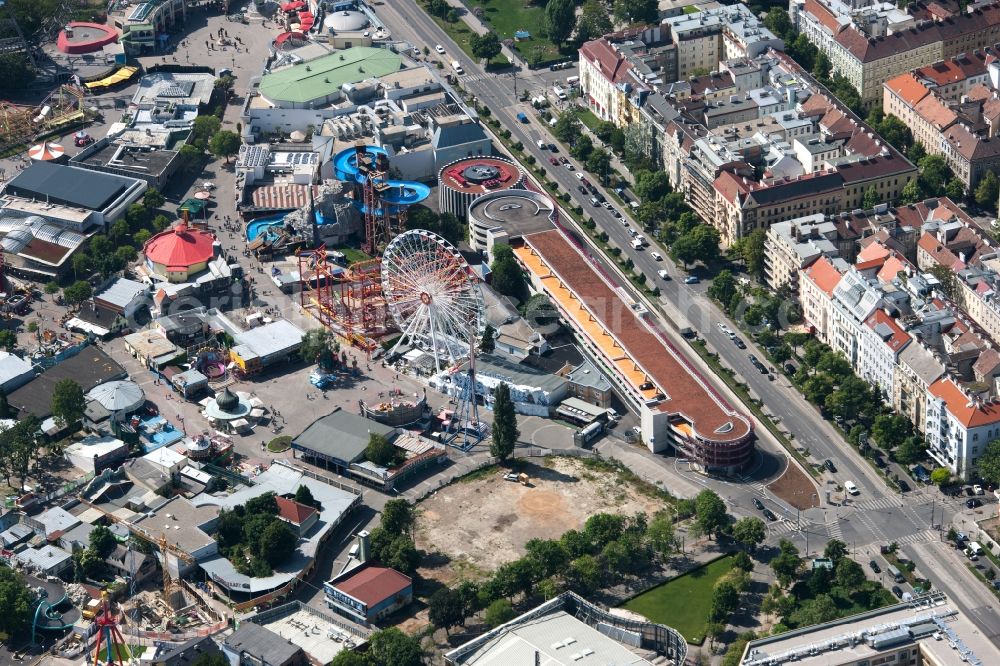 Aerial image Wien - The fun rides of the Prater on the Tiefstrasse in Vienna in Austria. You can see amongst others a ferris wheel, a roller coaster