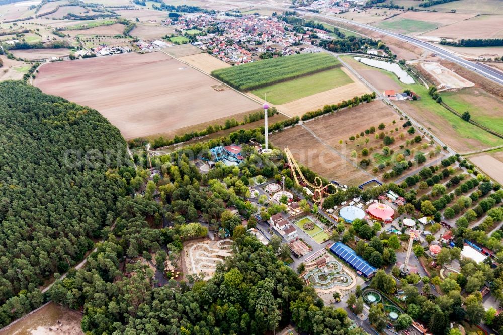 Geiselwind from above - Leisure Centre - Amusement Park Freizeit-Land Geiselwind in Geiselwind in the state Bavaria, Germany