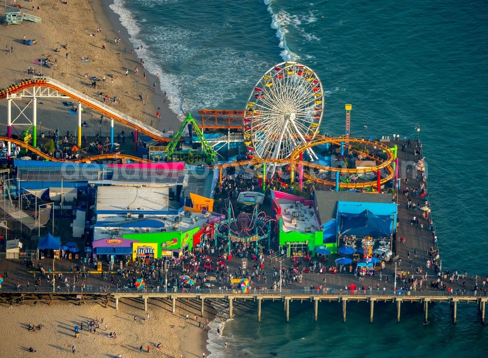 Aerial photograph Santa Monica - Fun Fair on Santa Monica Pier on the beach of the Pacific Coast in Santa Monica in California, USA