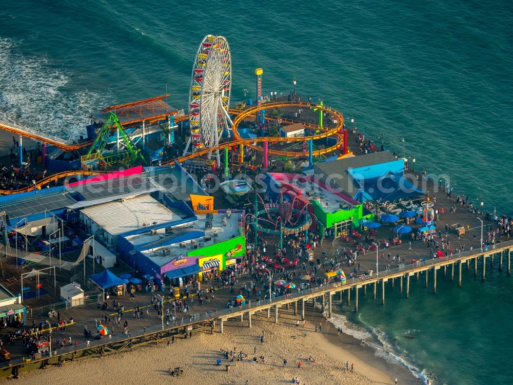 Santa Monica from above - Fun Fair on Santa Monica Pier on the beach of the Pacific Coast in Santa Monica in California, USA