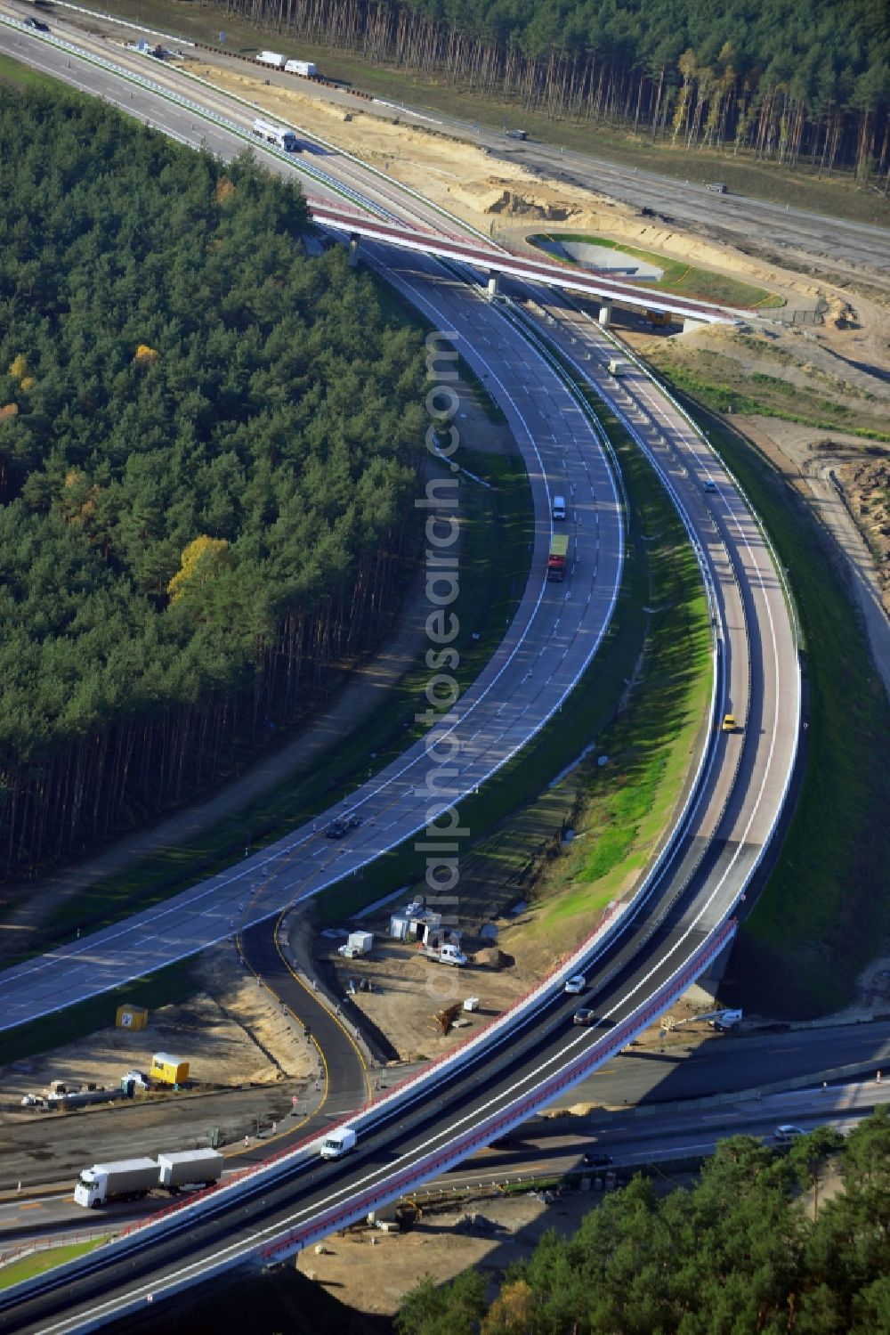 Groß Ziethen from the bird's eye view: Construction site of the junction Havelland at the motorway A10 and A24 in the state Brandenburg