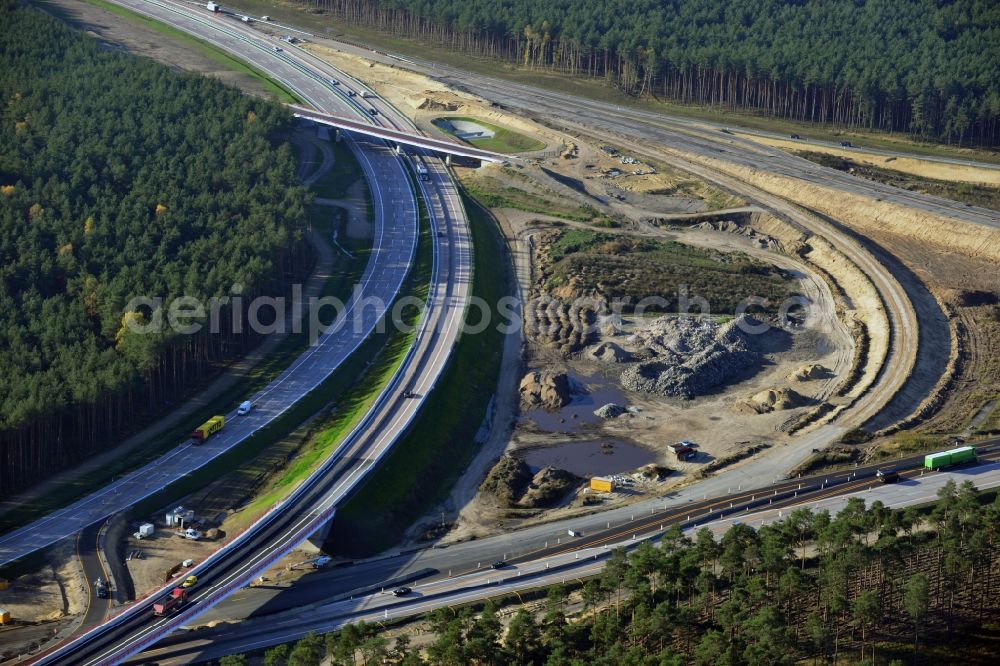 Aerial photograph Groß Ziethen - Construction site of the junction Havelland at the motorway A10 and A24 in the state Brandenburg