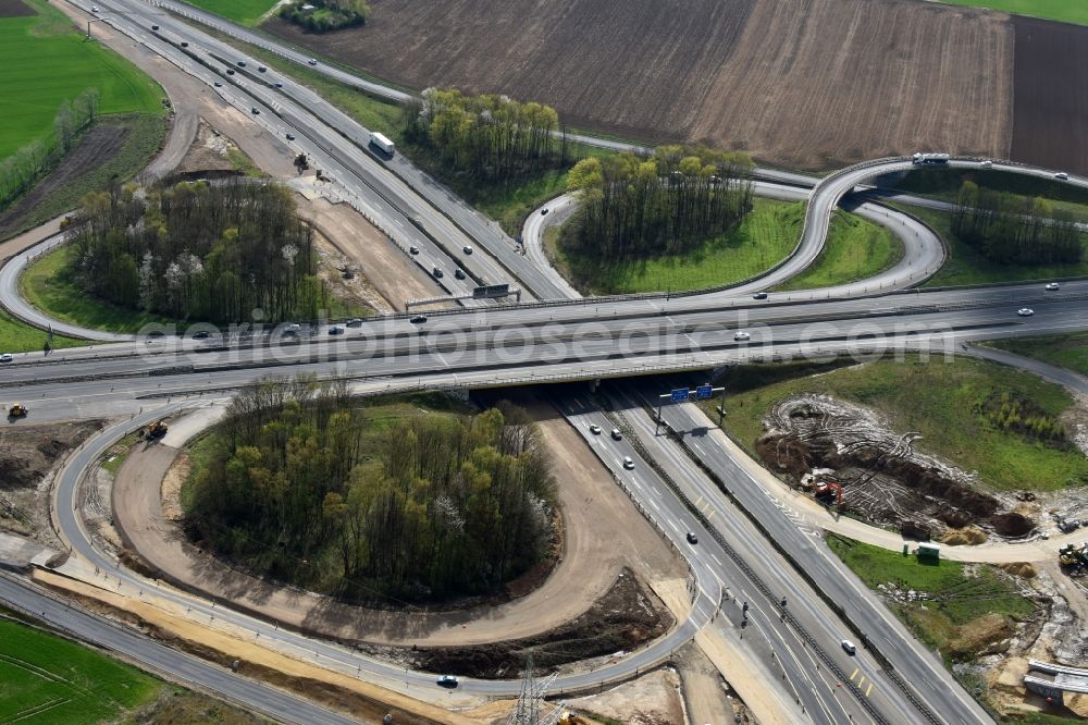 Aachen from above - Traffic flow at the intersection- motorway A 44 - A4 in Aachen in the state North Rhine-Westphalia