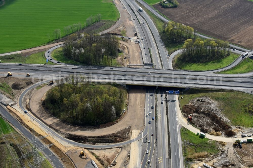 Aachen from the bird's eye view: Traffic flow at the intersection- motorway A 44 - A4 in Aachen in the state North Rhine-Westphalia