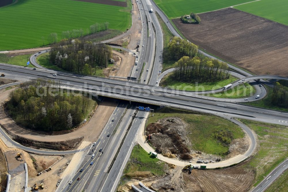 Aerial image Aachen - Traffic flow at the intersection- motorway A 44 - A4 in Aachen in the state North Rhine-Westphalia