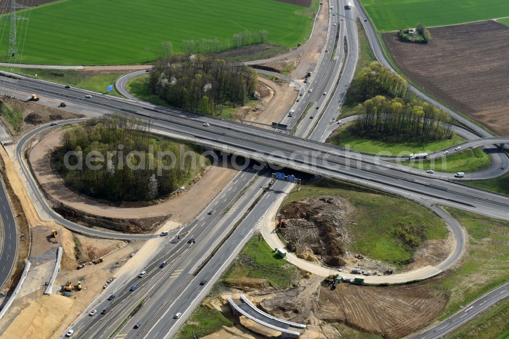 Aerial photograph Aachen - Traffic flow at the intersection- motorway A 44 - A4 in Aachen in the state North Rhine-Westphalia