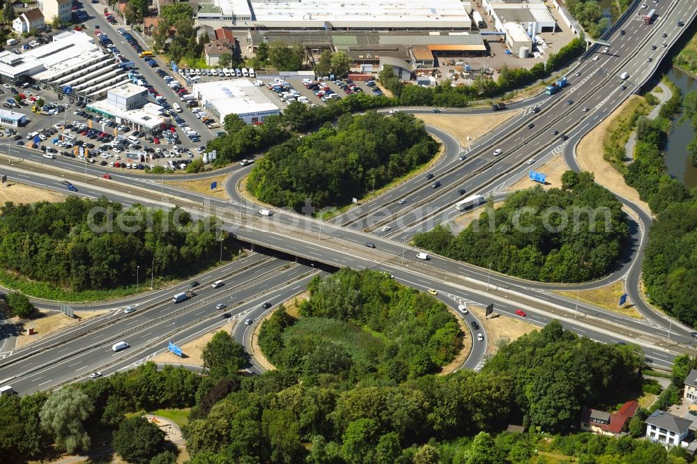 Aerial photograph Braunschweig - Traffic flow at the intersection- motorway A 39 and BAB A395 Kreuz Braunschweig Sued in Brunswick in the state Lower Saxony, Germany