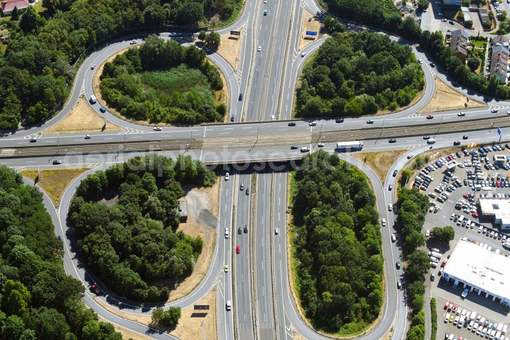 Braunschweig from above - Traffic flow at the intersection- motorway A 39 and BAB A395 Kreuz Braunschweig Sued in Brunswick in the state Lower Saxony, Germany