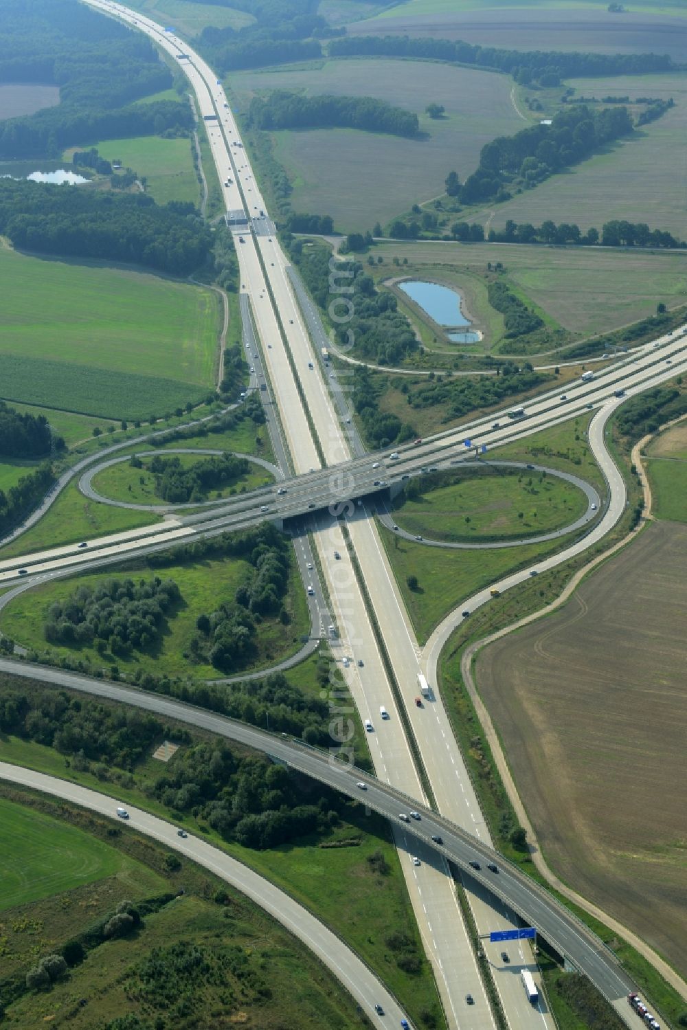 Aerial image Chemnitz - Traffic flow at the intersection- motorway A 4 and the A72 in Chemnitz in the state Saxony