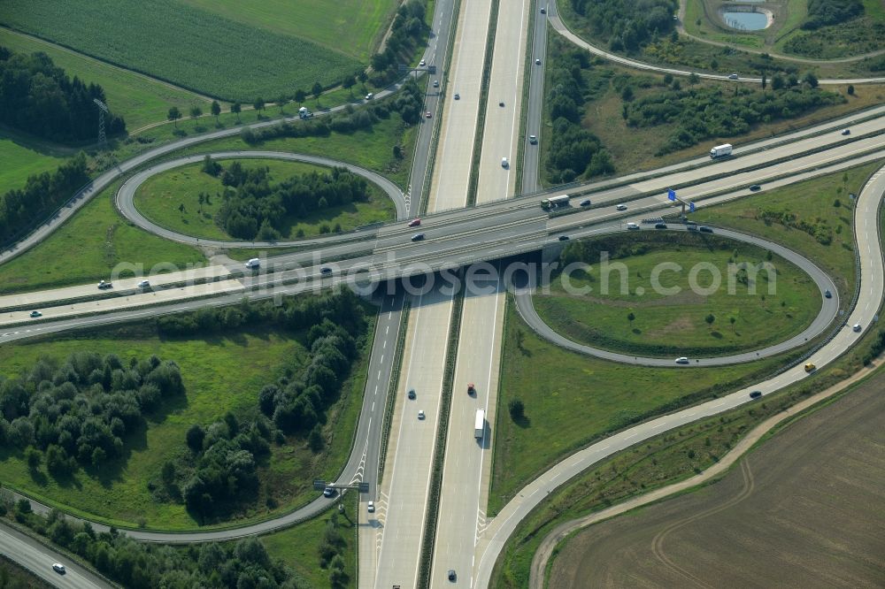 Chemnitz from above - Traffic flow at the intersection- motorway A 4 and the A72 in Chemnitz in the state Saxony