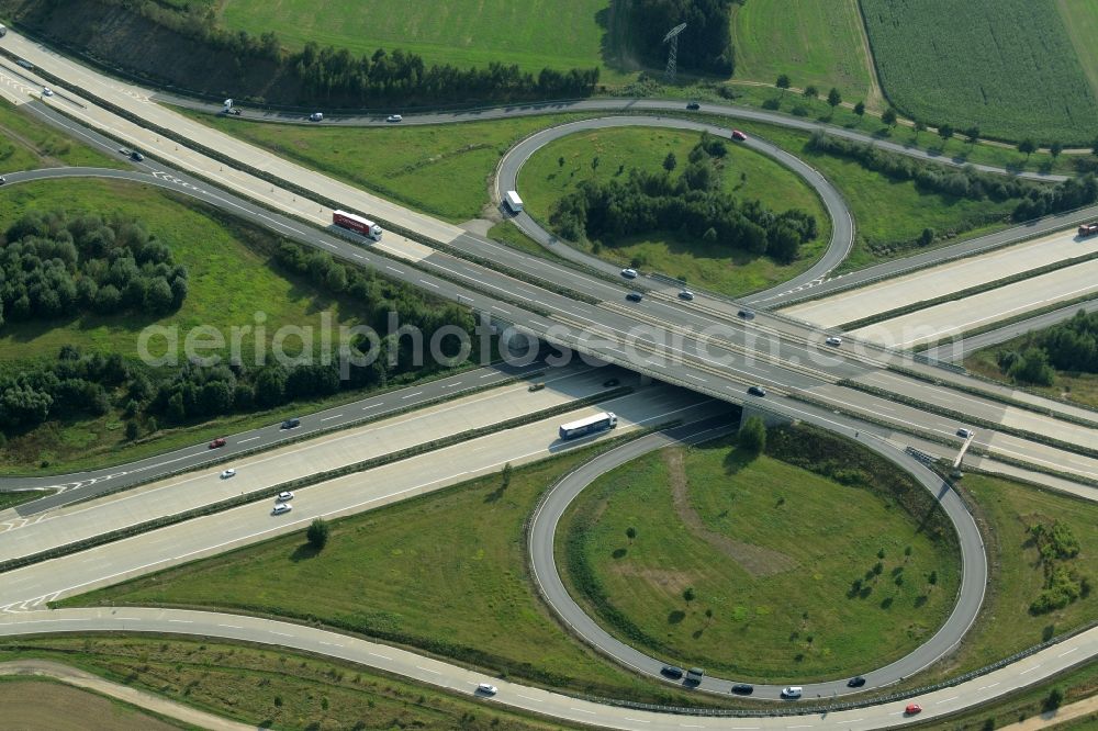 Aerial image Chemnitz - Traffic flow at the intersection- motorway A 4 and the A72 in Chemnitz in the state Saxony