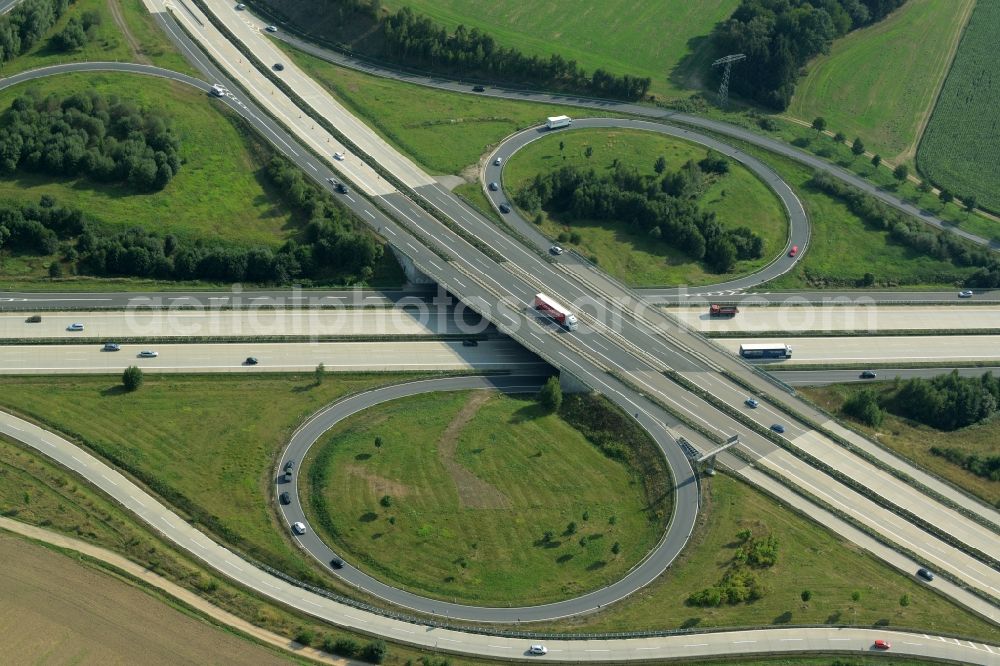 Chemnitz from above - Traffic flow at the intersection- motorway A 4 and the A72 in Chemnitz in the state Saxony