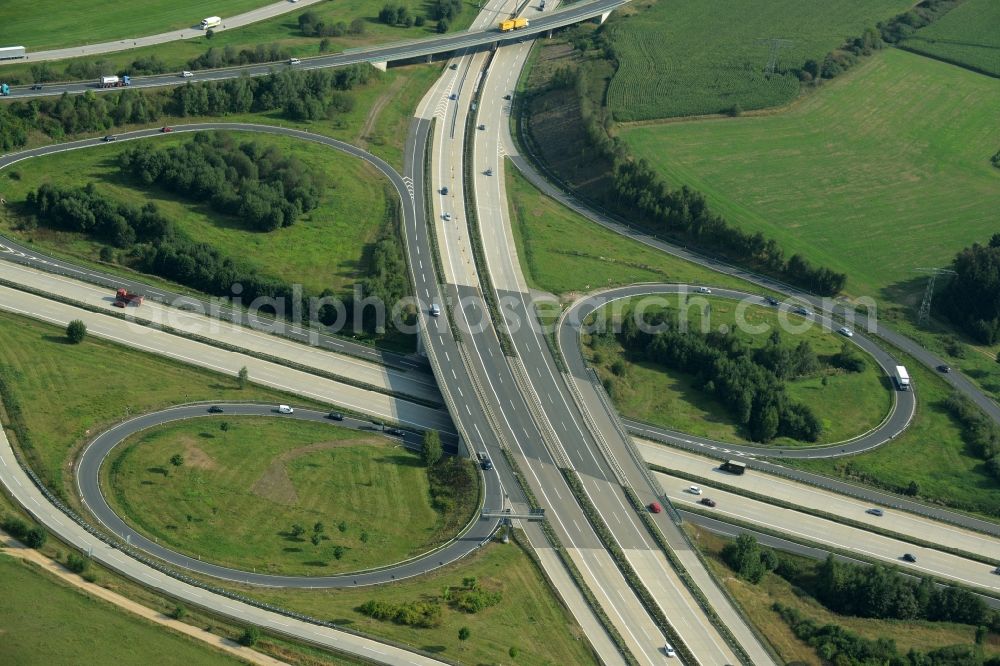 Aerial image Chemnitz - Traffic flow at the intersection- motorway A 4 and the A72 in Chemnitz in the state Saxony