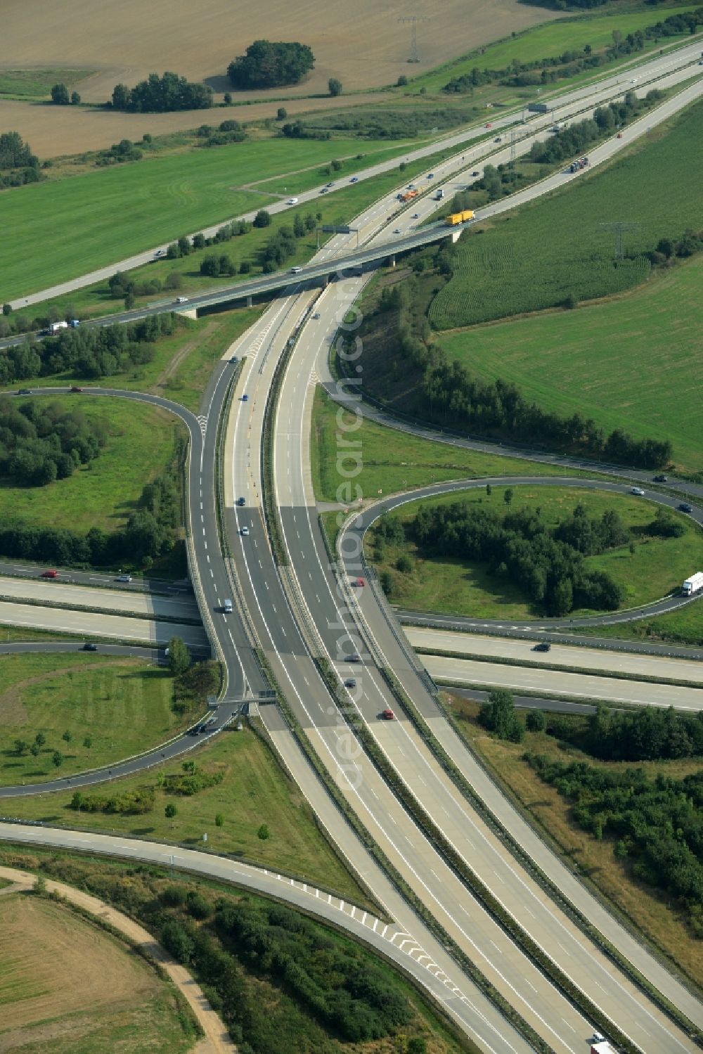 Aerial photograph Chemnitz - Traffic flow at the intersection- motorway A 4 and the A72 in Chemnitz in the state Saxony