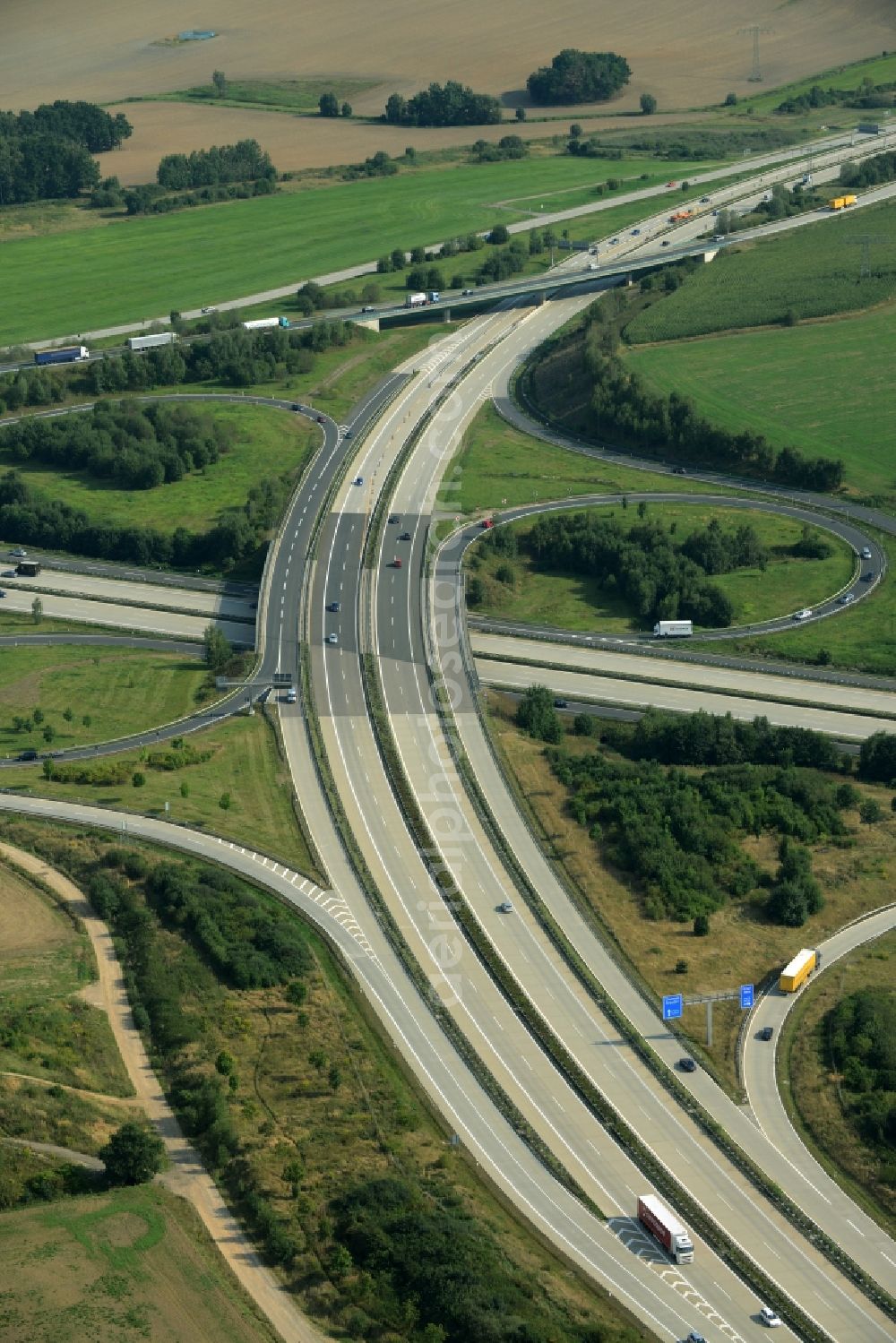 Chemnitz from above - Traffic flow at the intersection- motorway A 4 and the A72 in Chemnitz in the state Saxony