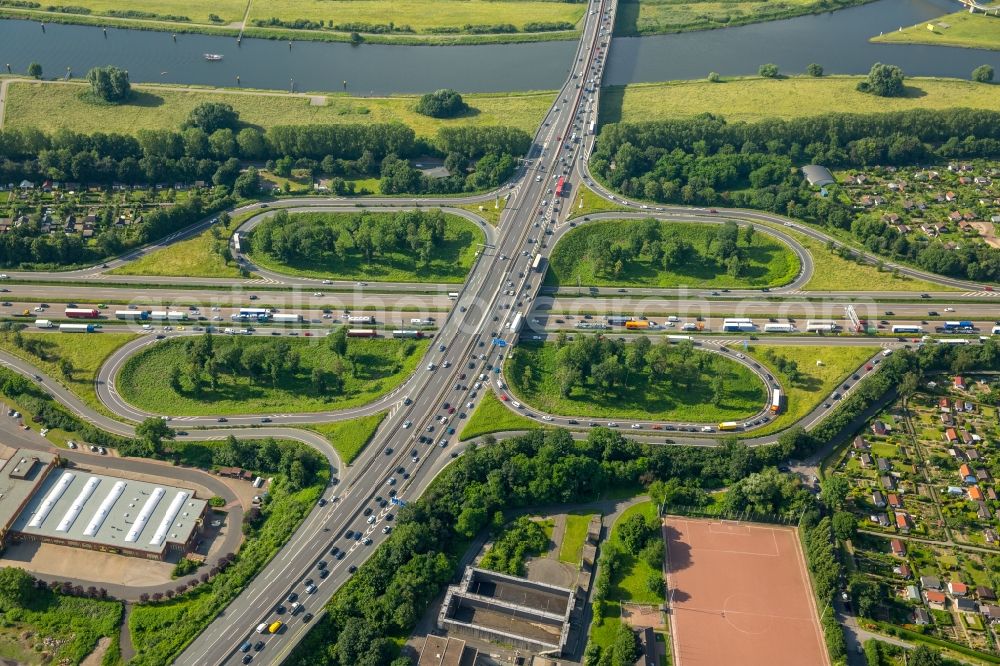 Duisburg from above - Traffic flow at the intersection- motorway A 59 und A40 in Duisburg in the state North Rhine-Westphalia