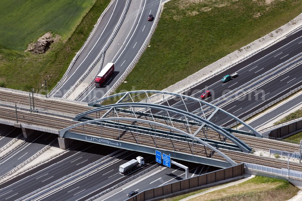 Eltersdorf from the bird's eye view: Traffic flow at the intersection- motorway A Autobahnkreuz of BAB A73 - A3 in Eltersdorf in the state Bavaria, Germany