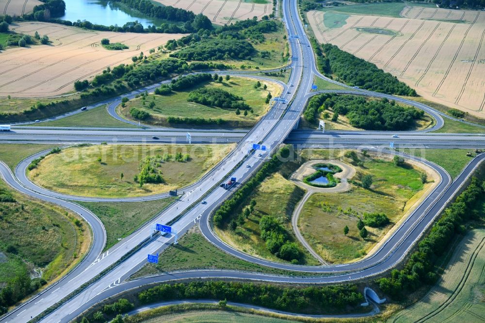 Aerial photograph Gramzow - Traffic flow at the intersection- motorway A 20 - A11 in Gramzow in the state Brandenburg, Germany